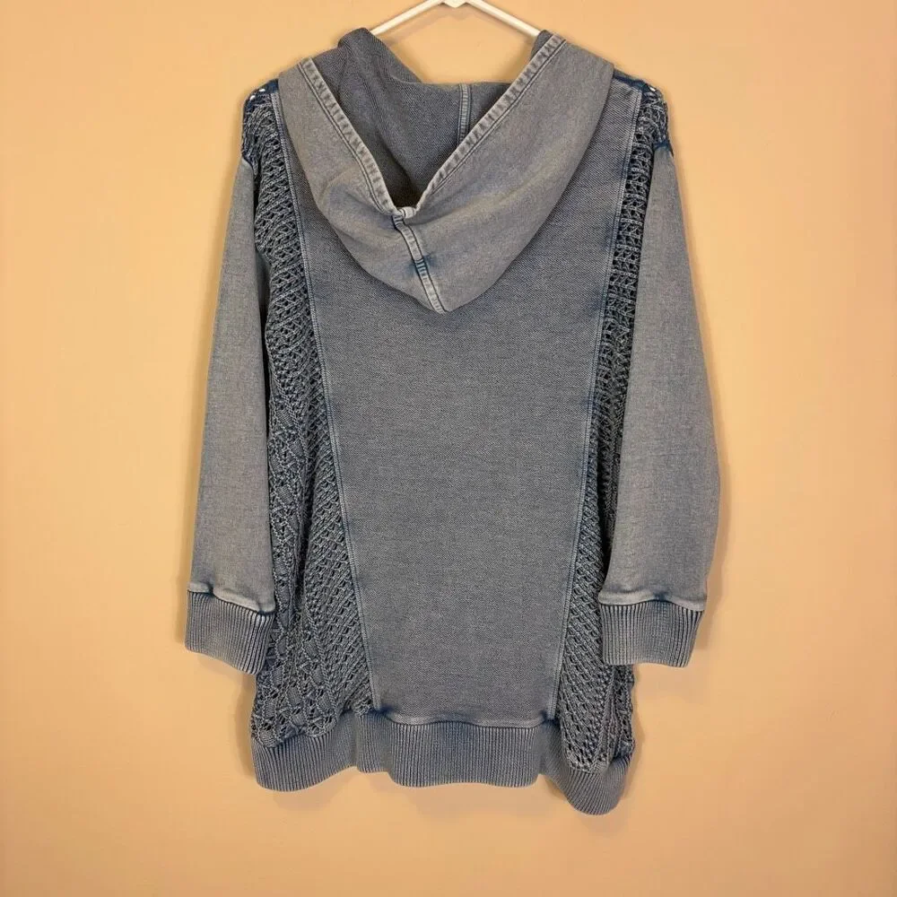 Soft Surroundings Blue Knit Side Hooded Quarter‎ Zip Hooded Pullover Small